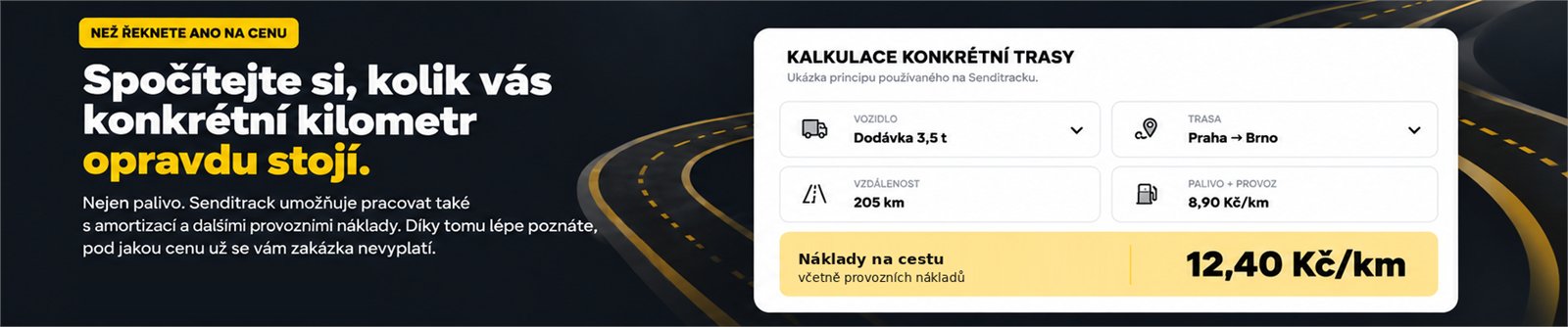 Senditrack – náklady na cestu a kalkulace konkrétní trasy